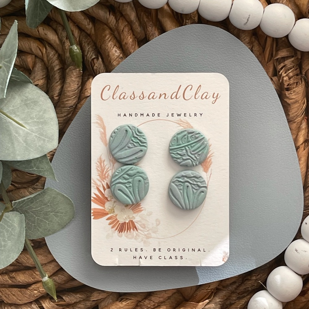 Handmade Ploymer Clay 2 set stud set textured earrings - jojoba & stonewall mix